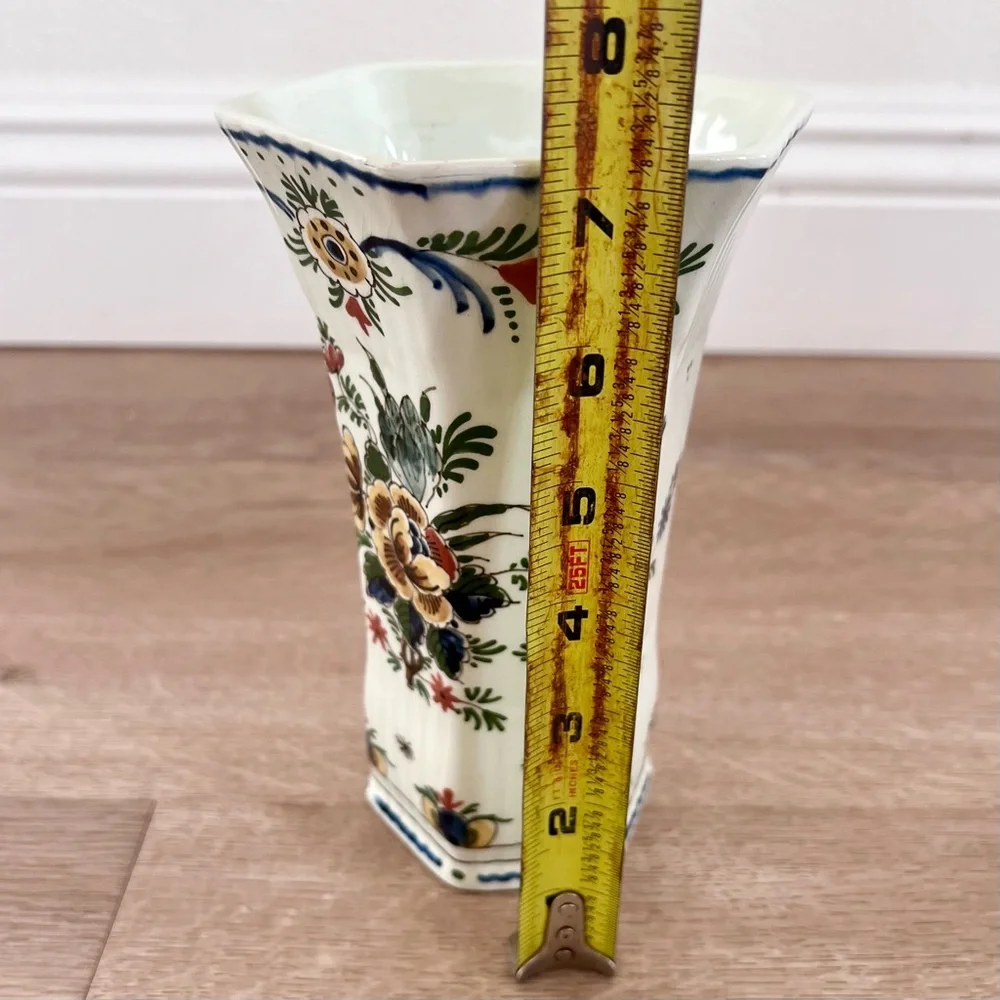 Royal Delft Holland The Orignal Blue Vase Polychrome Hand Painted Flower Vintage